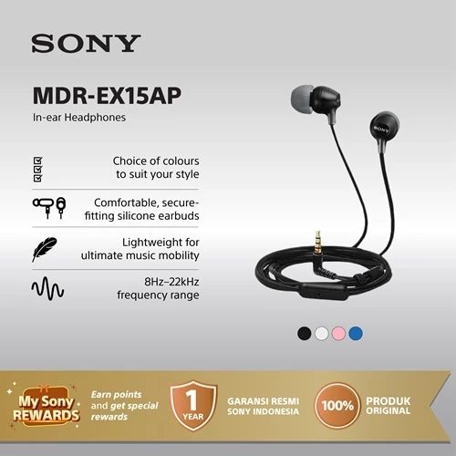 Earphone Sony MDR-EX15AP Handsfree In-ear With Microphone - Black SONY Earphone Headset Headphone Original