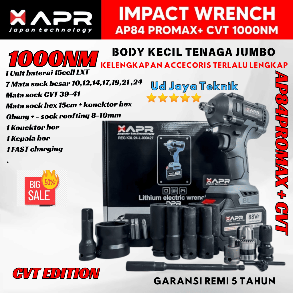Jual APR AP84 PROMAX+ CVT 1000NM 1/2INCH IMPACT WRENCH BODY KECIL ...