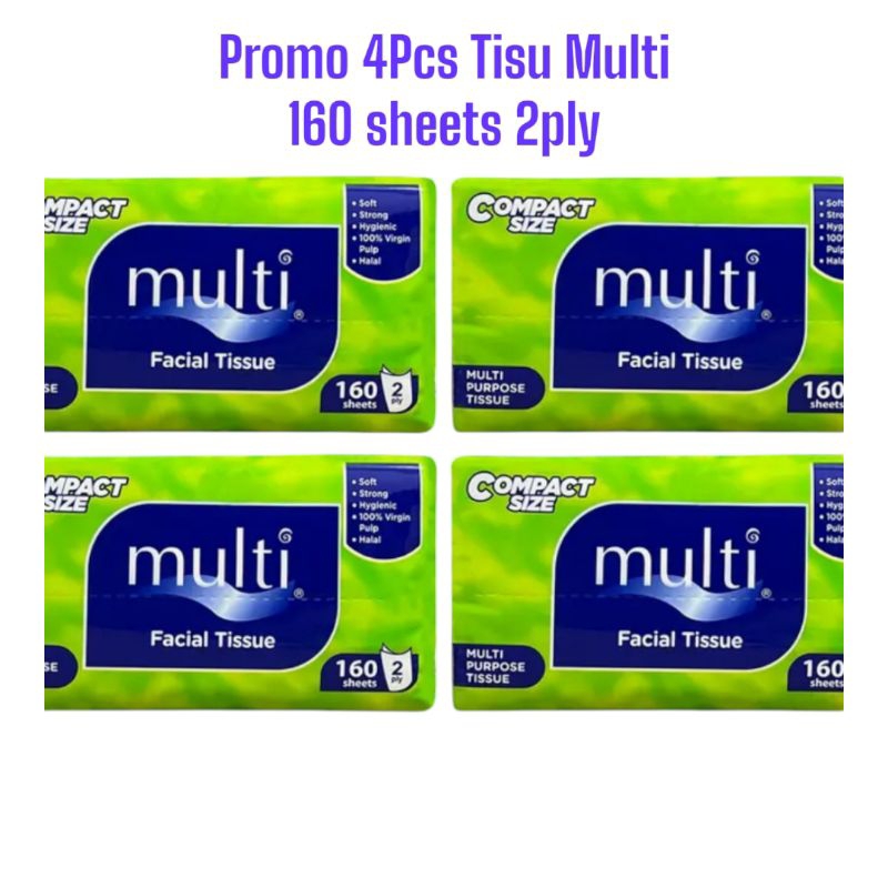 Jual Tisu Wajah Multi 160 sheets 2ply Multipack (PAKET 4PACK TISU MULTI ...
