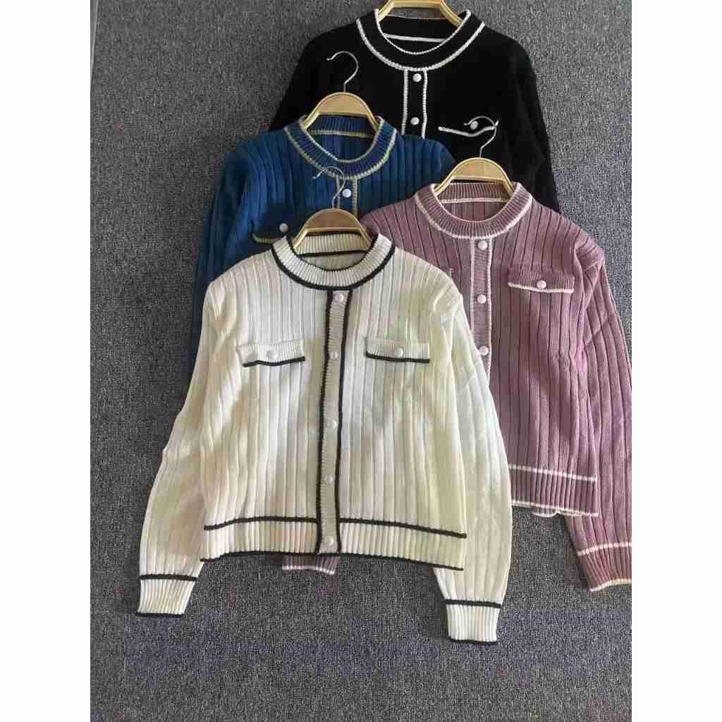 Jual Himawari Cardigan Rajut Salur Motif Kancing Mutiara Lengan Panjang ...