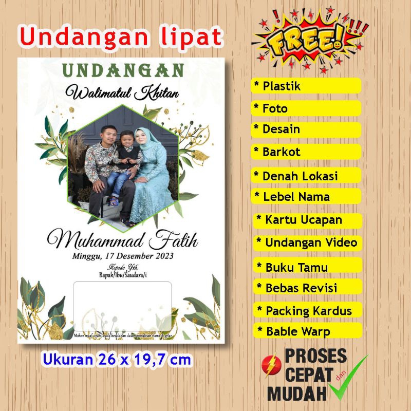 Undangan Sunat khitan terbaru foto keluarga simple proses cepat dan hemat minimal 50 pcs M1