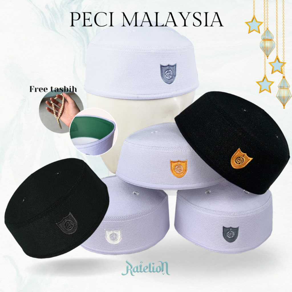 Peci MALAYSIA Haji Pria Kopiah Malaisia Putih Hitam Dewasa Anak Laki Kopyah Malasya Ori Asli Bulat Polos Songkok Kopeah Bundar Bulet Abdul Kareem Karim Solat Sholat Shalat Jumbo A1 Kopia Ameen Santri Hadroh