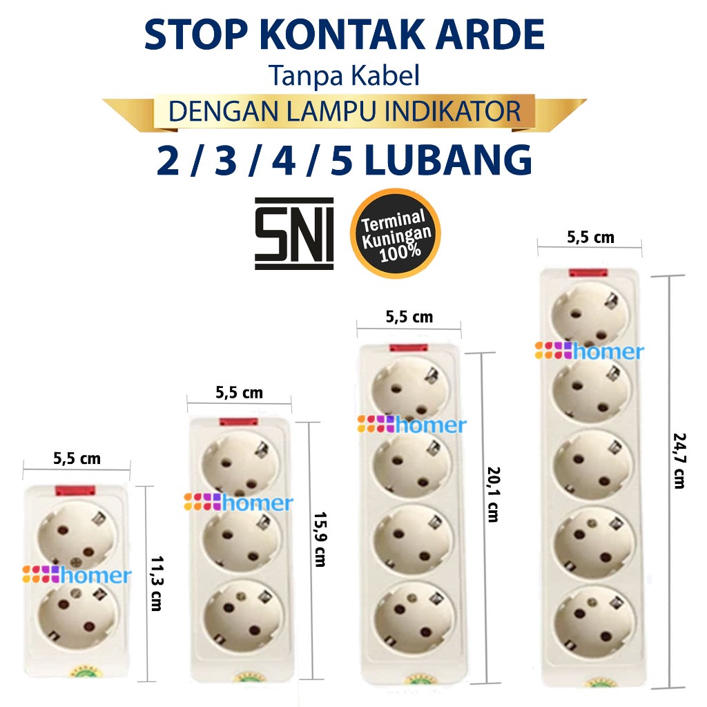 Jual Stop Kontak Arde BER SNI 2 3 4 5 Lubang Kabel Sambungan Colokan ...