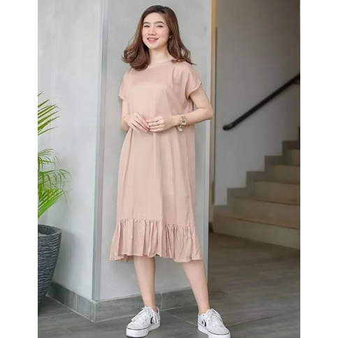 Jual MIDI DRESS PAKAIAN PEREMPUAN MURAH MODEL LENGAN PENDEK RUFFLE ...