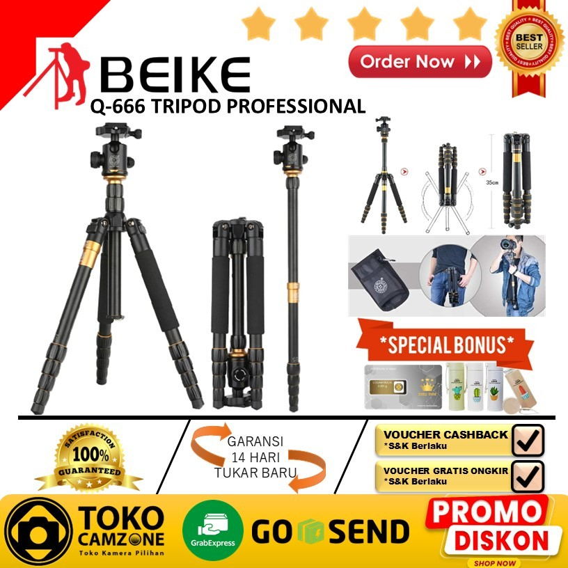 Jual Beike Q-666 Tripod Professional QZSD + Tas Tripod | Shopee Indonesia