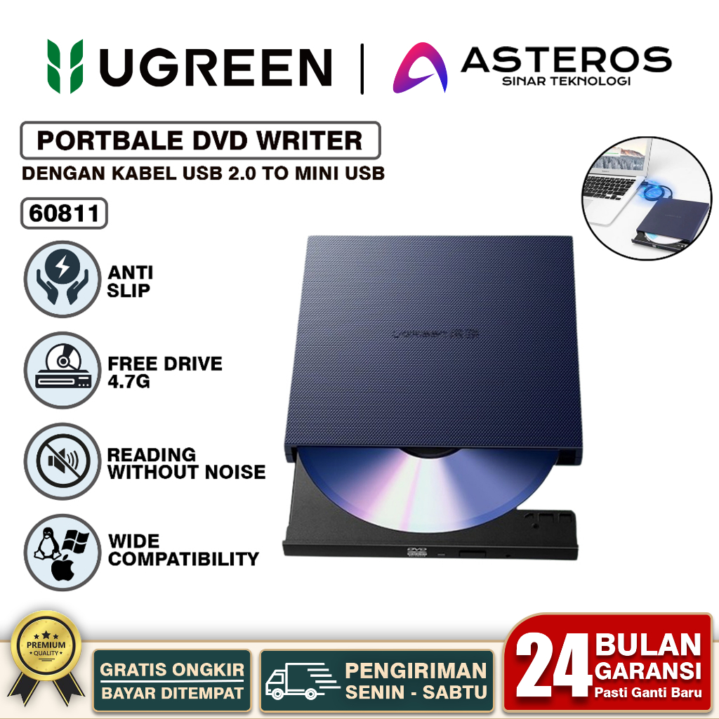 Jual UGREEN DVD Drive Slim Optical Writer CD ROM External Untuk PC ...
