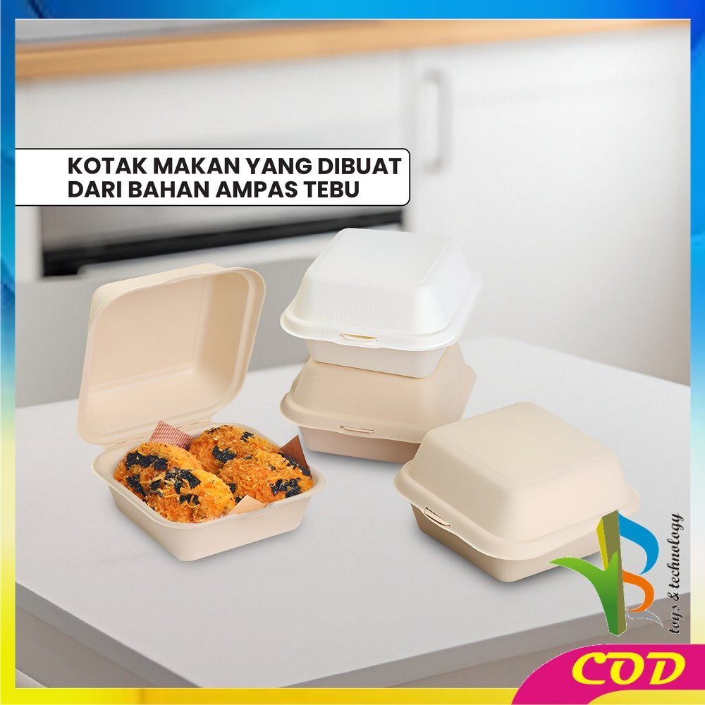 Jual RB-C1100 Bagasse Box Serat Tebu Lunch Box Burger 6in Food Grade ...