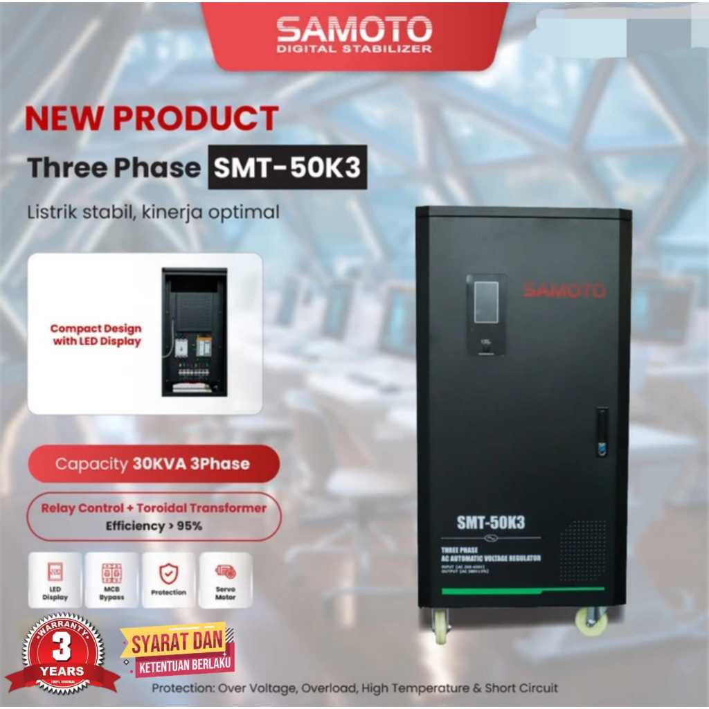 Jual SMT50K3 Stabilizer SAMOTO 50.000VA Stavolt Three Phase Stabiliser ...