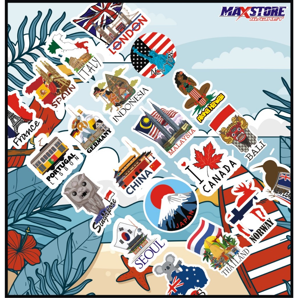 Jual world travel sticker pack series 1 / landmark sticker / country ...