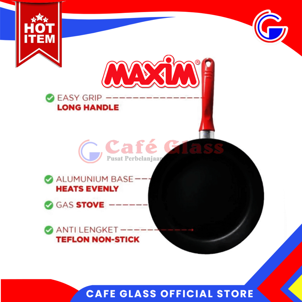 Maxim New Eleganza Wajan Teflon 20Cm Merah - Penggorengan Frypan Dapur Anti Lengket Cepat Panas Ringan