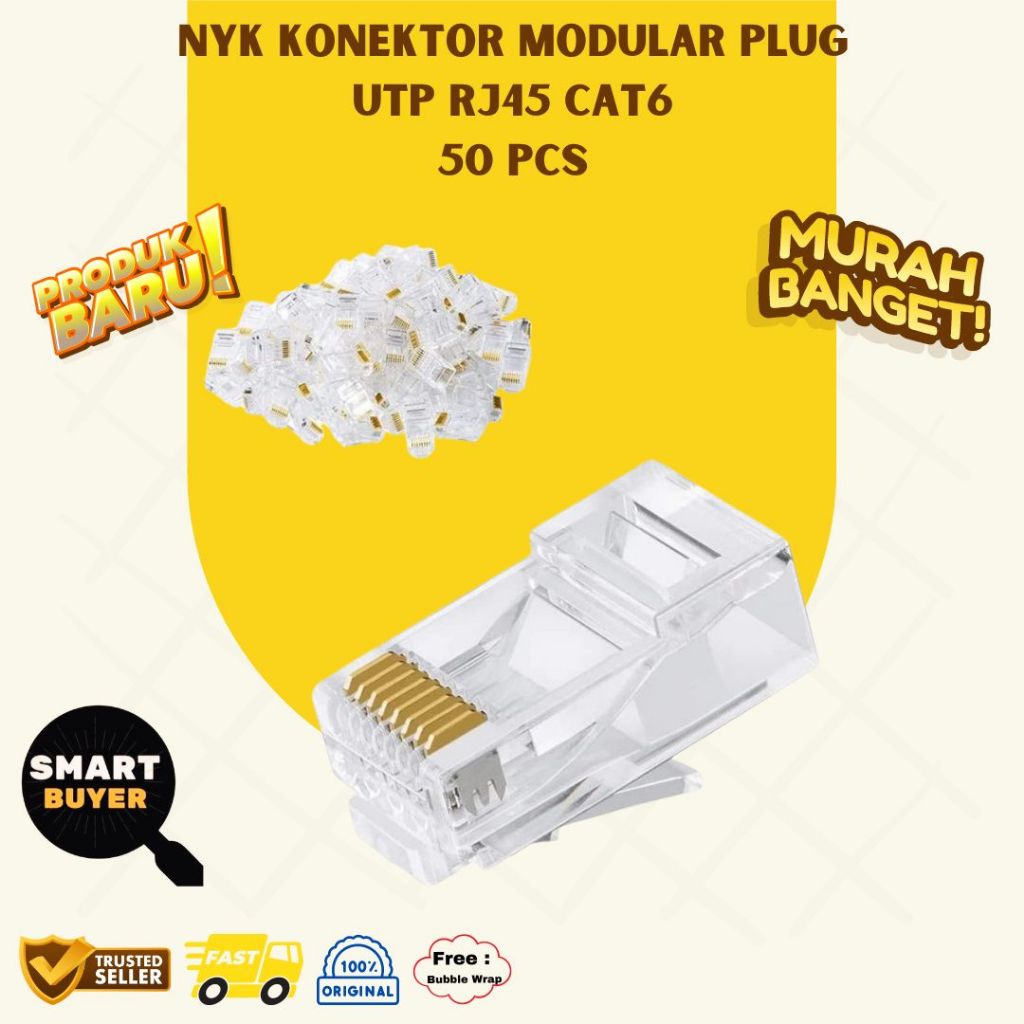 Jual NYK Konektor Modular Plug Rj45 RJ 45 Cat6 50pcs | Shopee Indonesia
