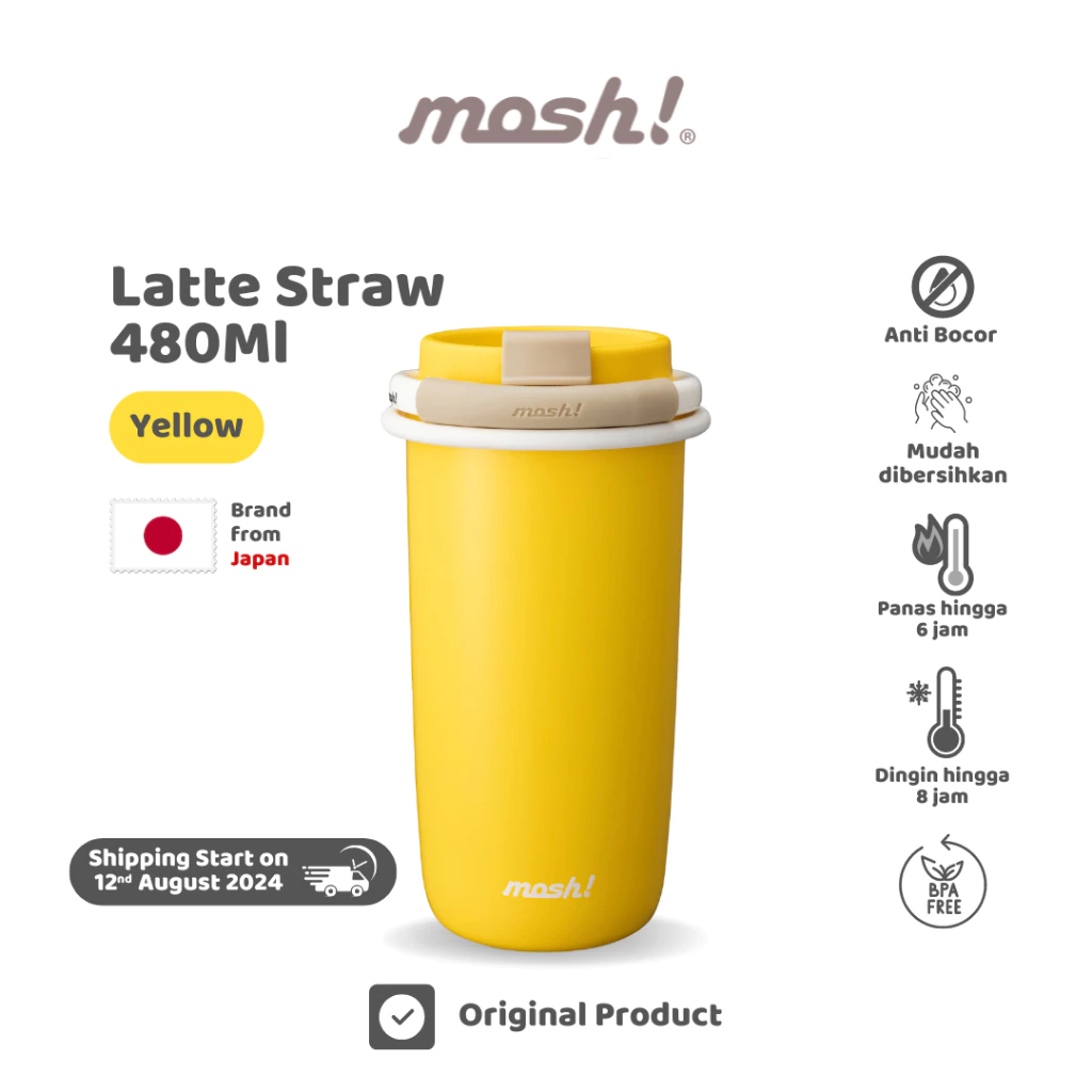 Mosh Straw Latte Tumbler - Botol Minum Stainless Steel 480ML - Yellow