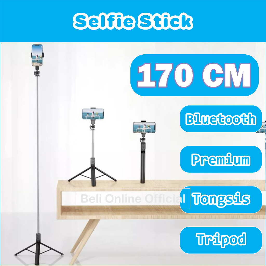 Tongsis Meter Bluetooth Selfie Stick Tripod Jumbo Remote Multifungsi  in 170cm Multipod Foto Video