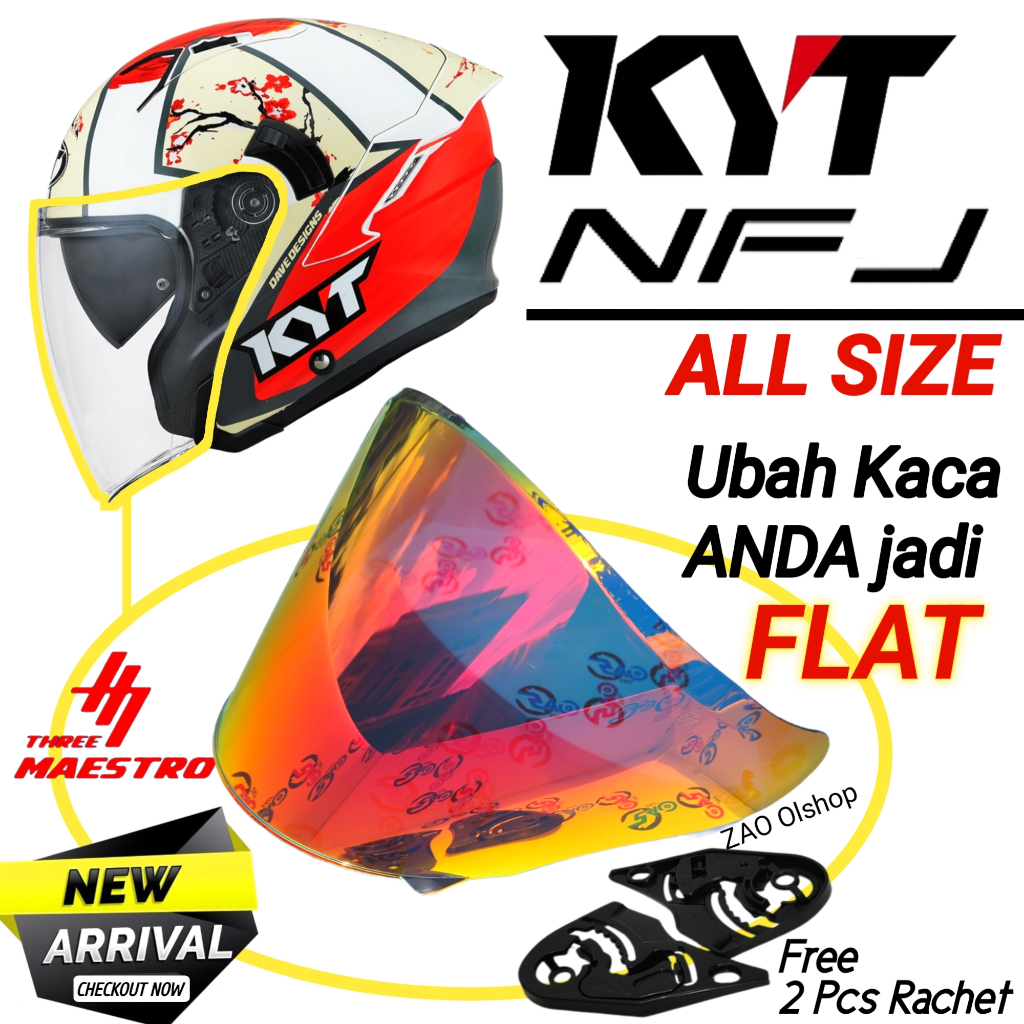 Jual Kaca Helm KYT NFJ Visor Helmet FLAT venom open flat datar by