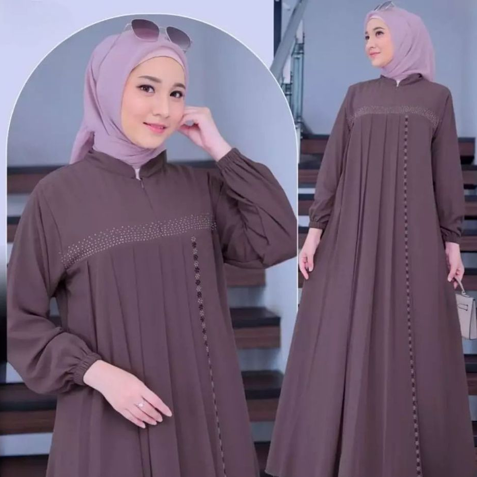 Gamis Azzahra Terbaru 2024 Payet Swarosky Mewah Dress Kondangan Kekinian Bahan Ceruty Pakaian Muslim