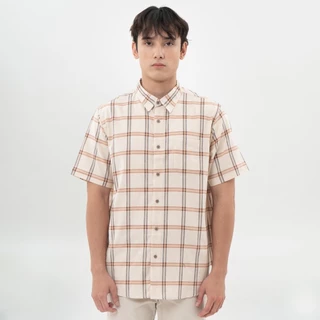 M231 Kemeja Pria Yarn Dyed Kotak Pendek Khaki 0463