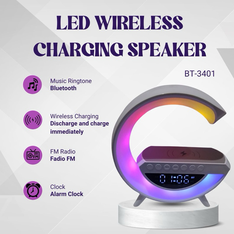 BT3401 LED Wireless Phone Charger & Bluetooth Speaker – 2-in-1 Stylish Audio & Charging Solution 