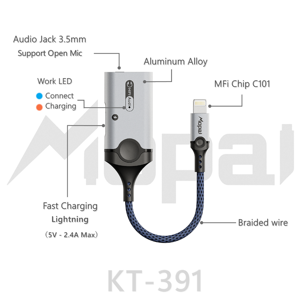 Jual MOPAI - KT391 Splitter iPhone (MFI) LIGHTNING to JACK 3.5MM ...