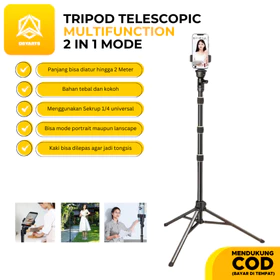 Tripod 2 In 1 Metal 2.1 Meter New Version Besi Tongsis Stand HP Kamera Foto Video Live Streaming