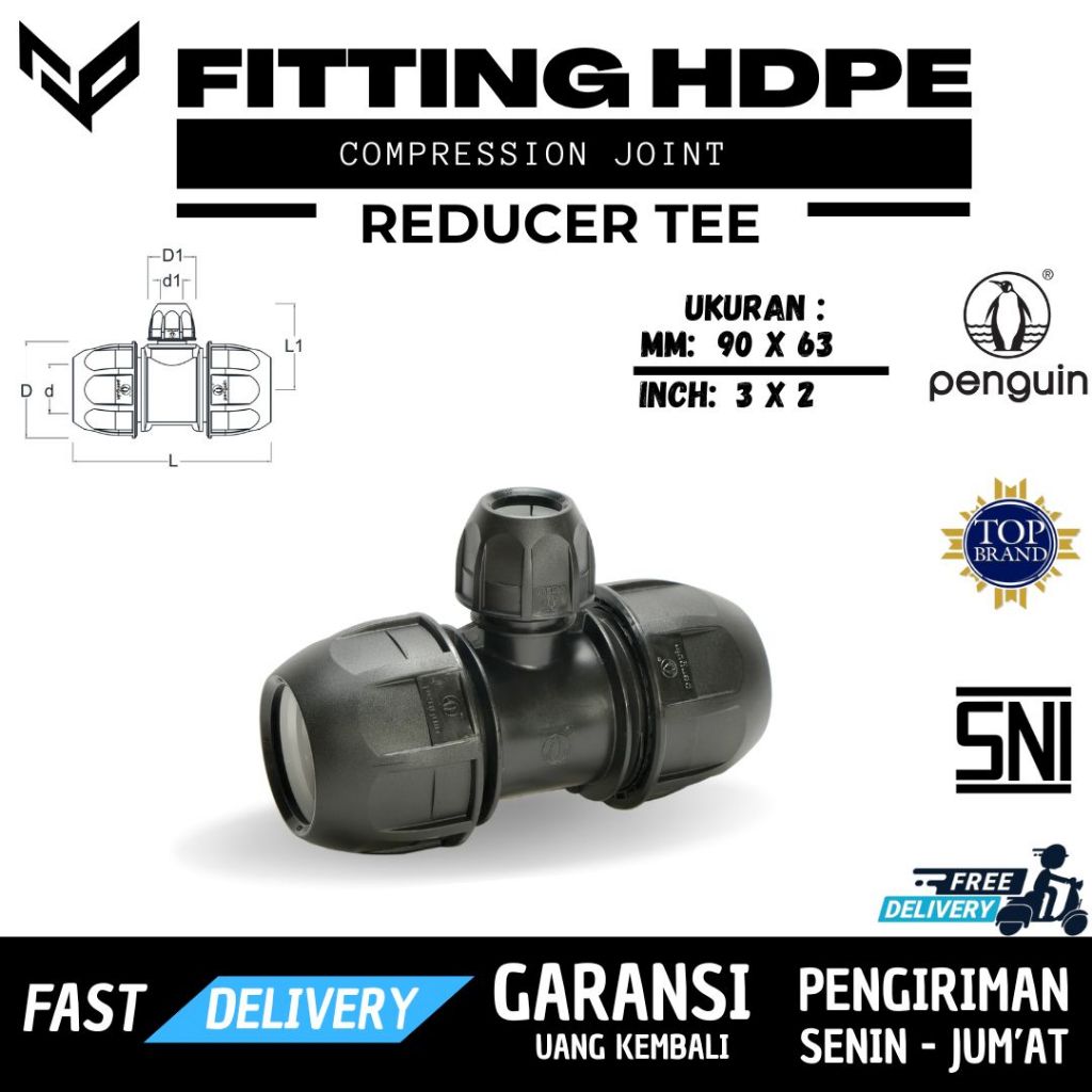 Jual Reducer Tee Compression Joint 90mm x 63mm ~ 3