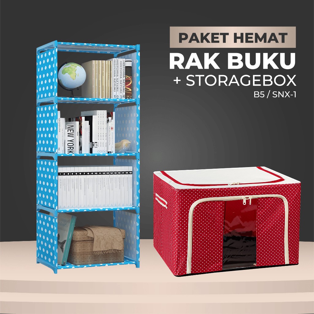 Jual PAKET Combo 2in1 Rak Buku Portable Rak Serbaguna Kain Free Storage ...