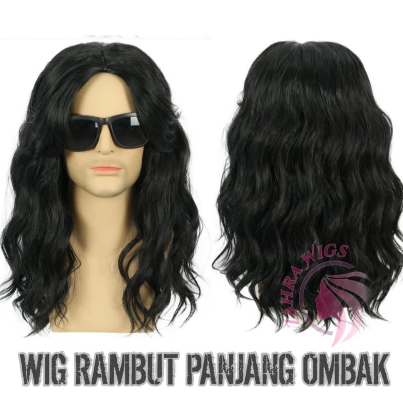 Jual Wig Pria Rambut Panjang Ombak Belah Tengah Paten Warna Hitam ...