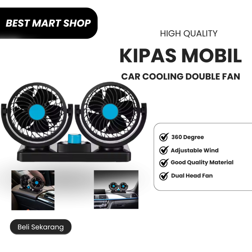 Jual Kipas Mobil Double Fan Berputar 360 Derajat Kipas Angin Mobil Car ...