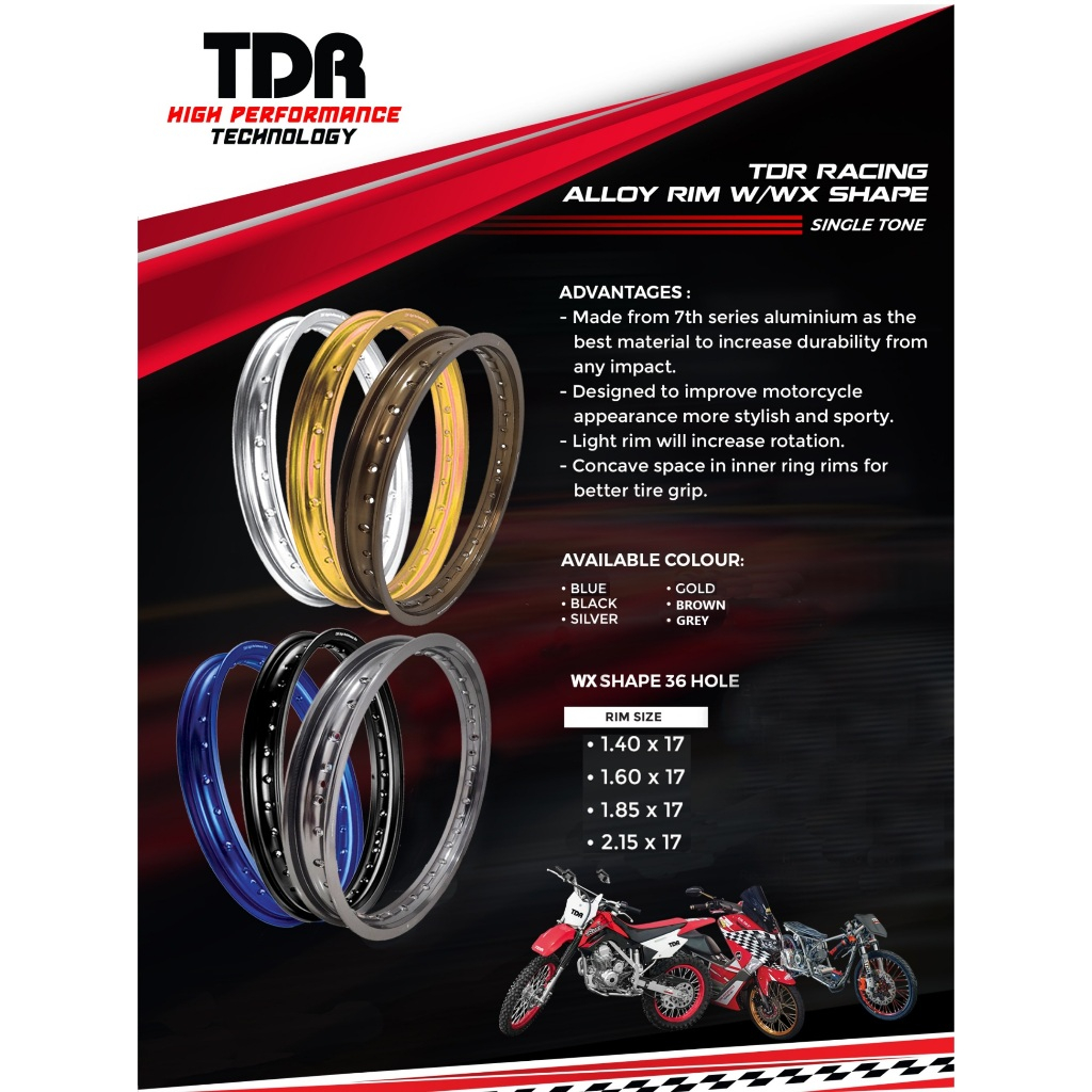 Jual Velg TDR Rims WX Shape (Kotak) Ring 17 - 140 / 160 / 185 / 215 ...