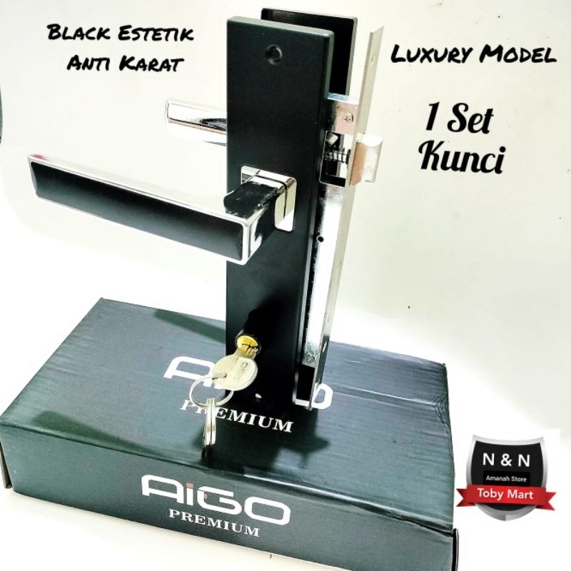 AIGO PREMIUM - Handle Gagang pintu rumah 1set Kunci Black series Estetik