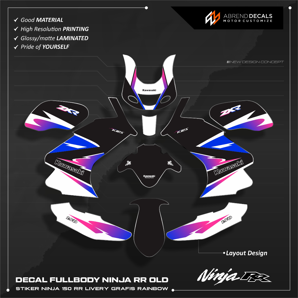 Jual DECAL FULLBODY NINJA RR OLD LIVERY GRAFIS RAINBOW / STIKER MOTOR ...