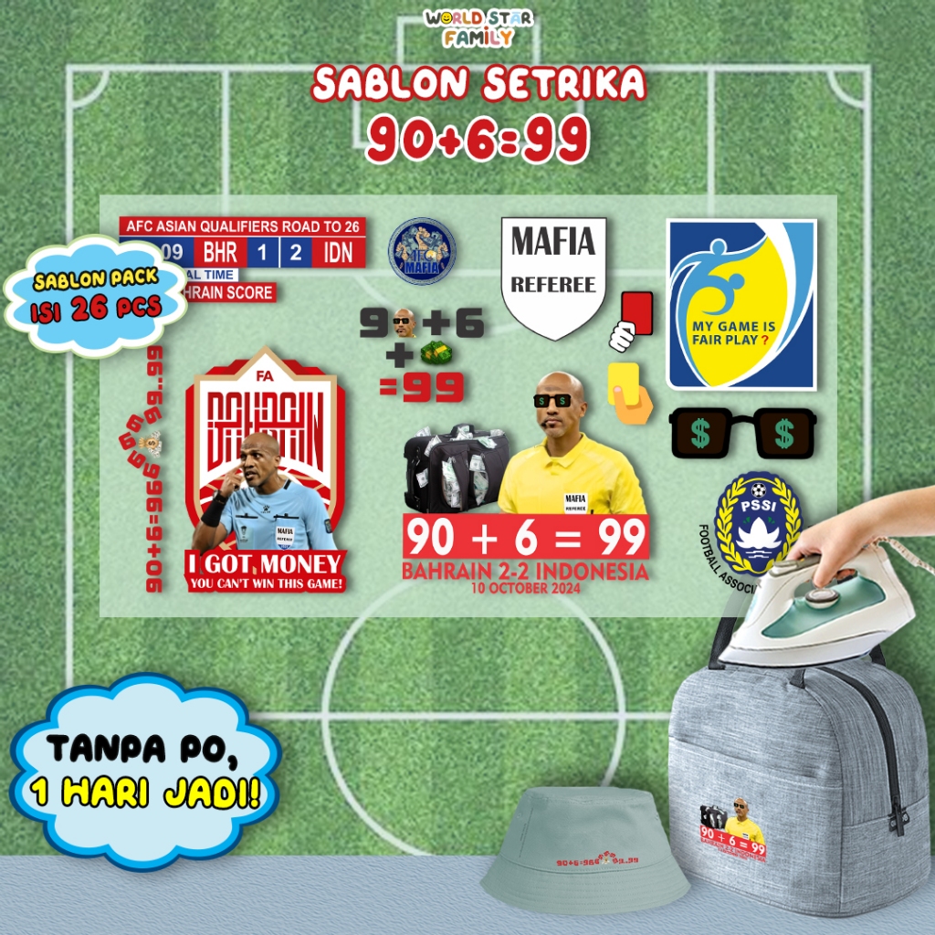 Jual WSF Stiker Kain Wasit 90 + 6 = 99 Menit Stiker Wasit Bola Curang ...