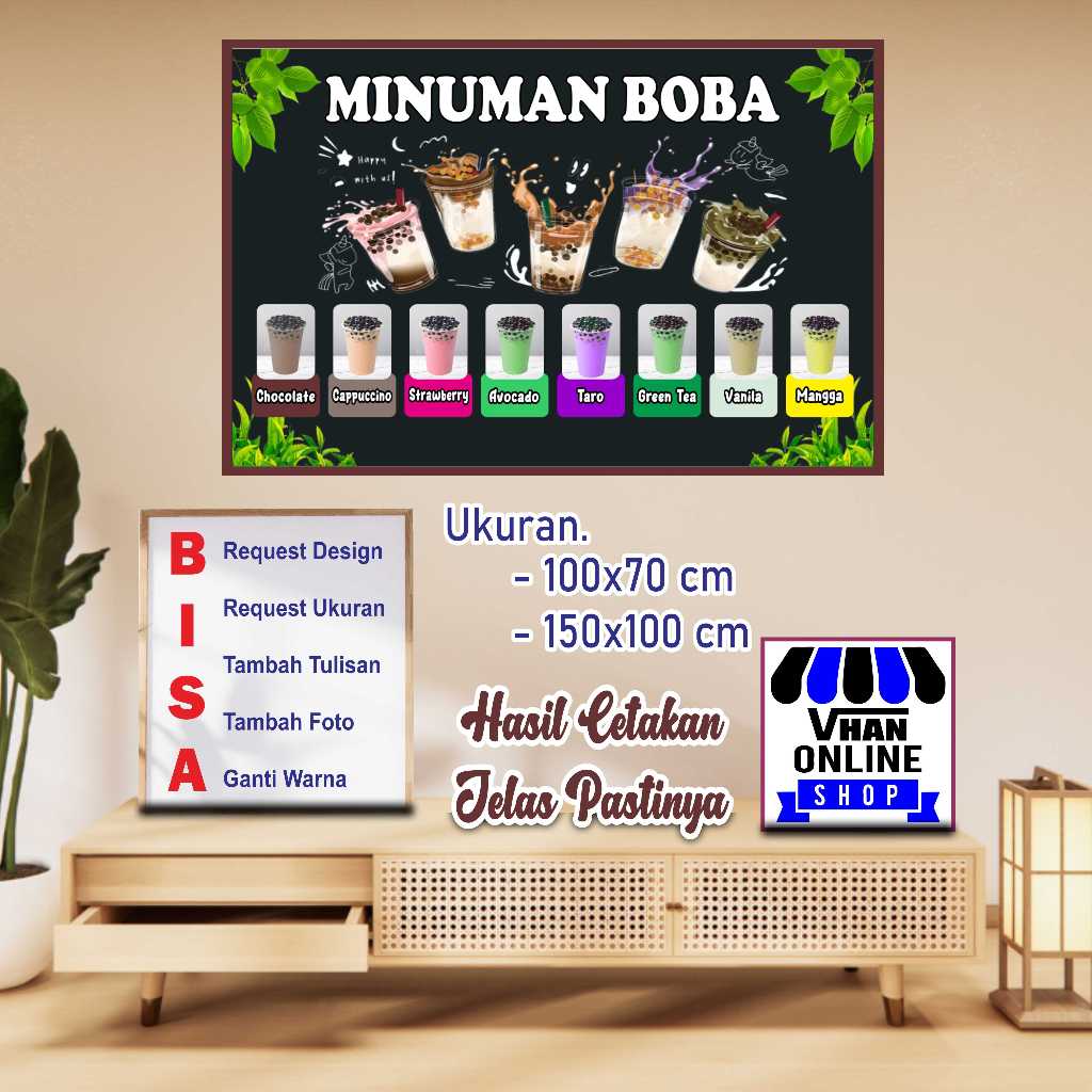 Jual Cetak Spanduk Banner Boba Varian Rasa Design Warna Hitam | Shopee ...
