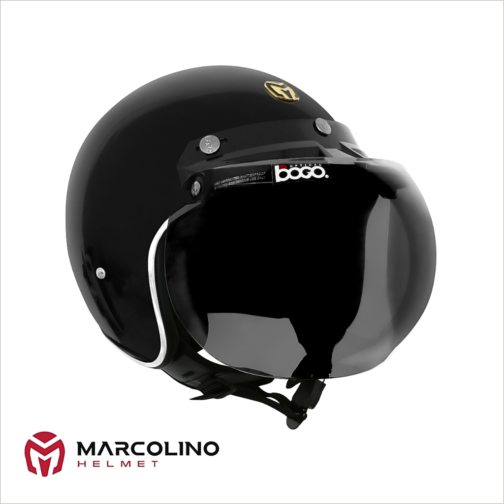 Black Classic With Visor Marcolino Helmet Classic Edition SNI [List  Chrome] (Helm Motor Bogo cowok pria cewe pria perempuan keren aestethic)