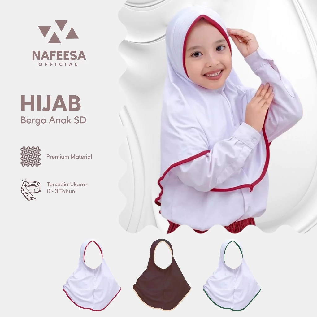 Hijab Bergo Anak SD Instan Nafeesa - Kerudung Sekolah 5–12 Tahun