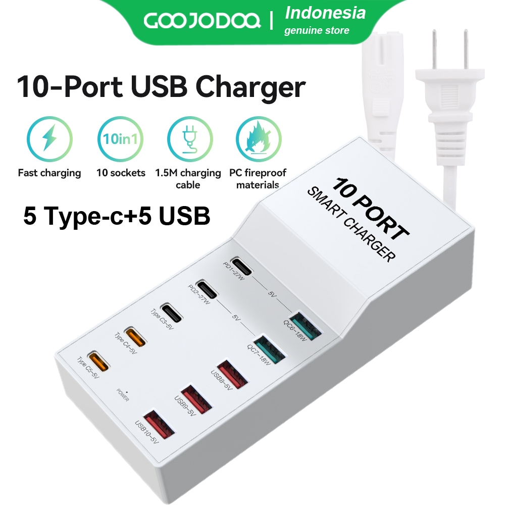 Jual GOOJODOQ Fast PD Charger 60W 10 Ports for iPhone Android Quick USB ...