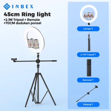 INBEX Ring Light Besar 26cm Tripod 210cm 3 Holder HP Ringlight Tripod Konten Kreator Grati