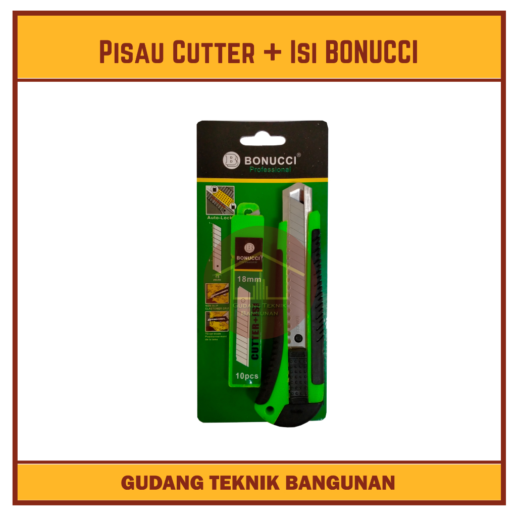 Jual Pisau Cutter 18mm + Isi 10Pcs BONUCCI / Karter Pemotong / Kater ...