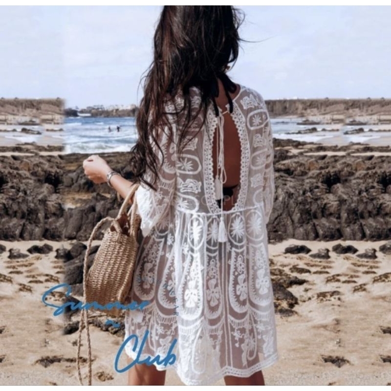 Large Floral Dress Sun Protection Clothing Beach Jacket Cardigan Bikini Swimsuit Blouse Outer Wear Women main image 1