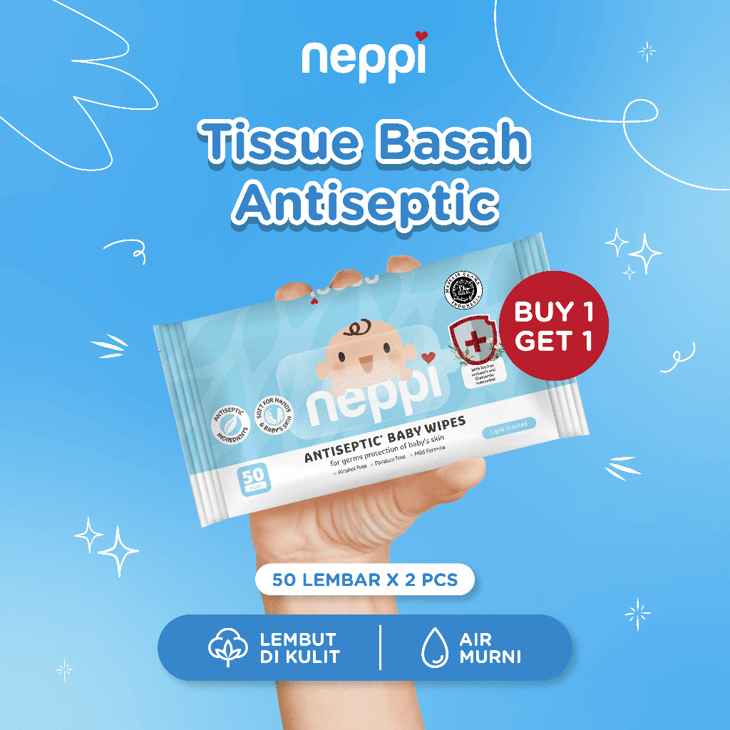 Jual Neppi Tisu / Tissue Basah Antiseptic Baby Wipes 50s - (Buy 1 Get 1 ...