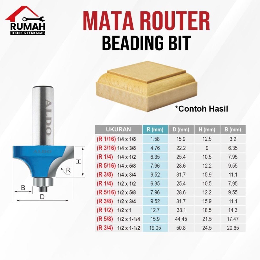 Jual MATA ROUTER BEADING BIT / Mata profil trimer kayu 1/4