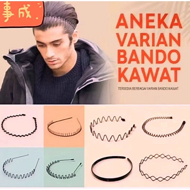 Jual bando kawat pria wanita korea sirkam ombak gelombang zigzag hitam ...
