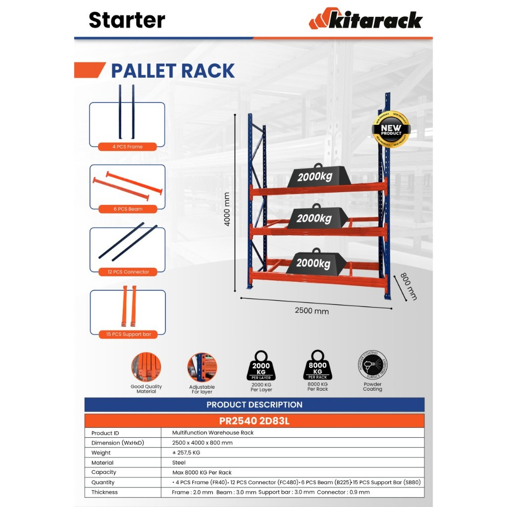 Jual PR2540 2D8 / 2D10 3L Pallet Rack Heavy Duty KITARACK Rak Palet ...