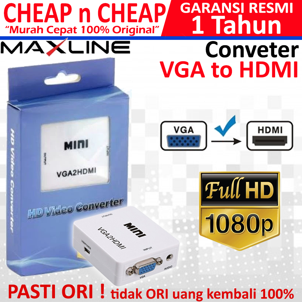 Jual Converter VGA To HDMI + Power Maxline | Shopee Indonesia