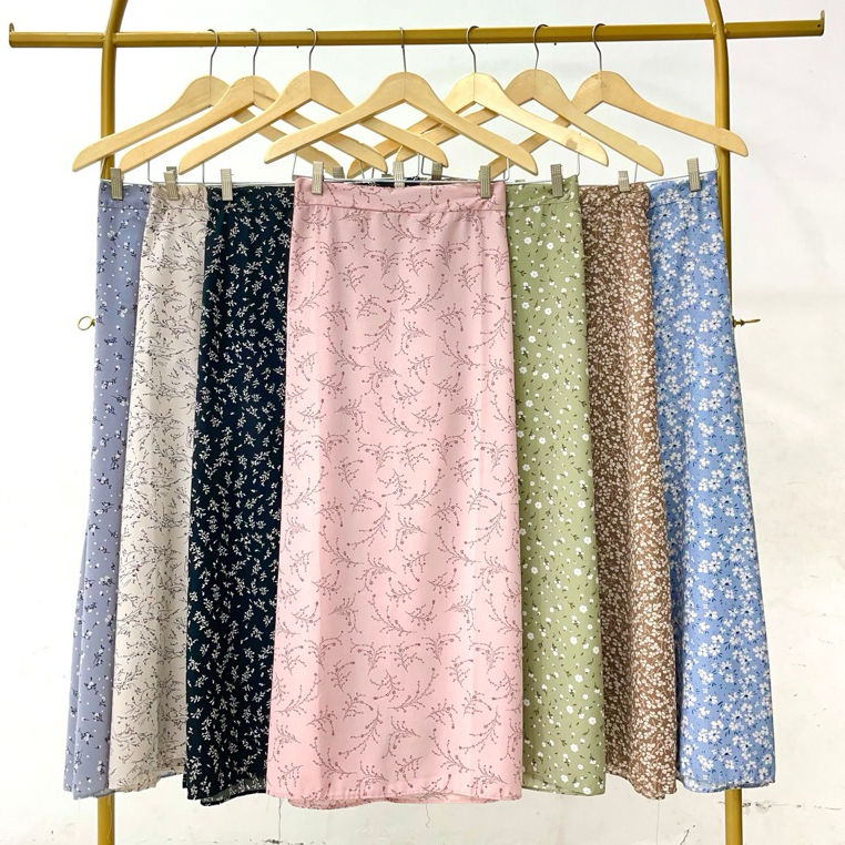 Jual ROK FLORAL SKIRT / ROK MOTIF BUNGA PATTERN KOREAN MIDI SKIRT / ROK ...