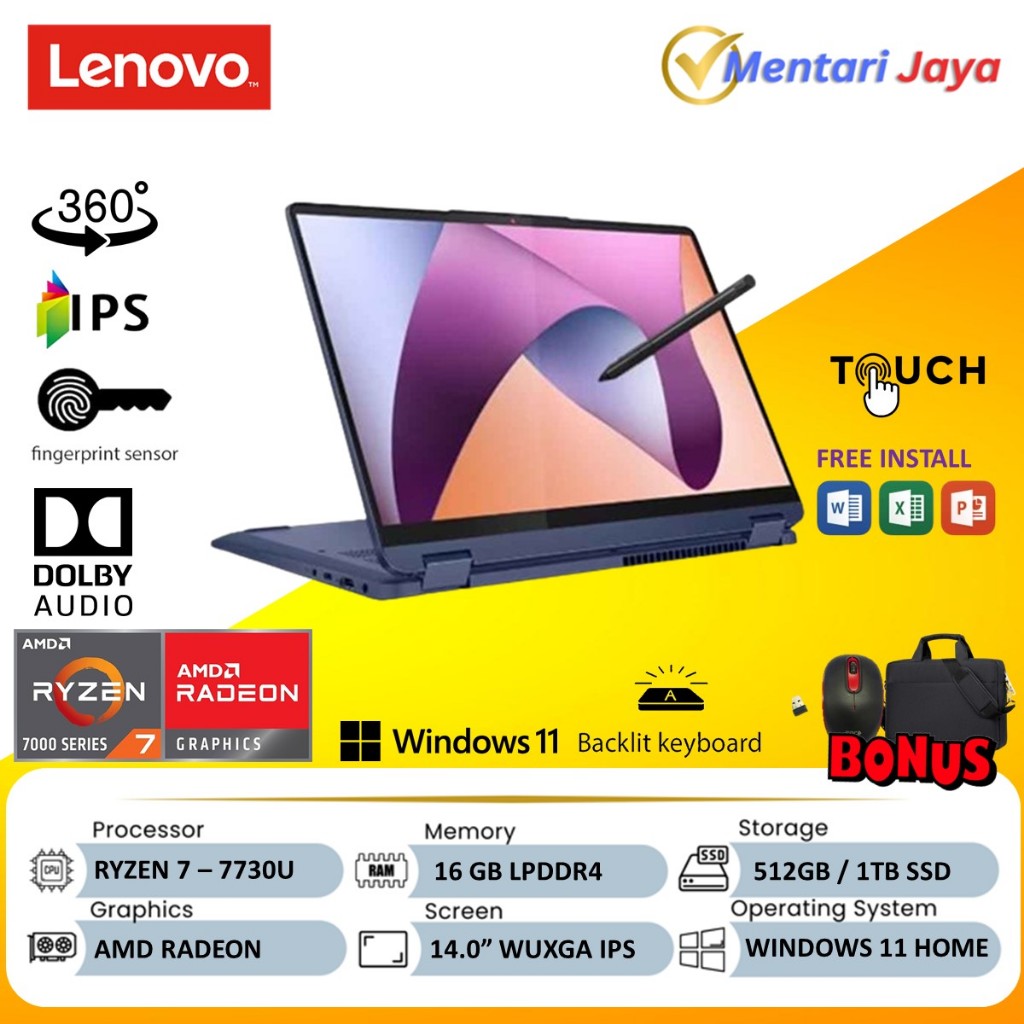 Jual LENOVO IDEAPAD FLEX 14 AMD RYZEN 7730U 16GB 1TB SSD WUXGA