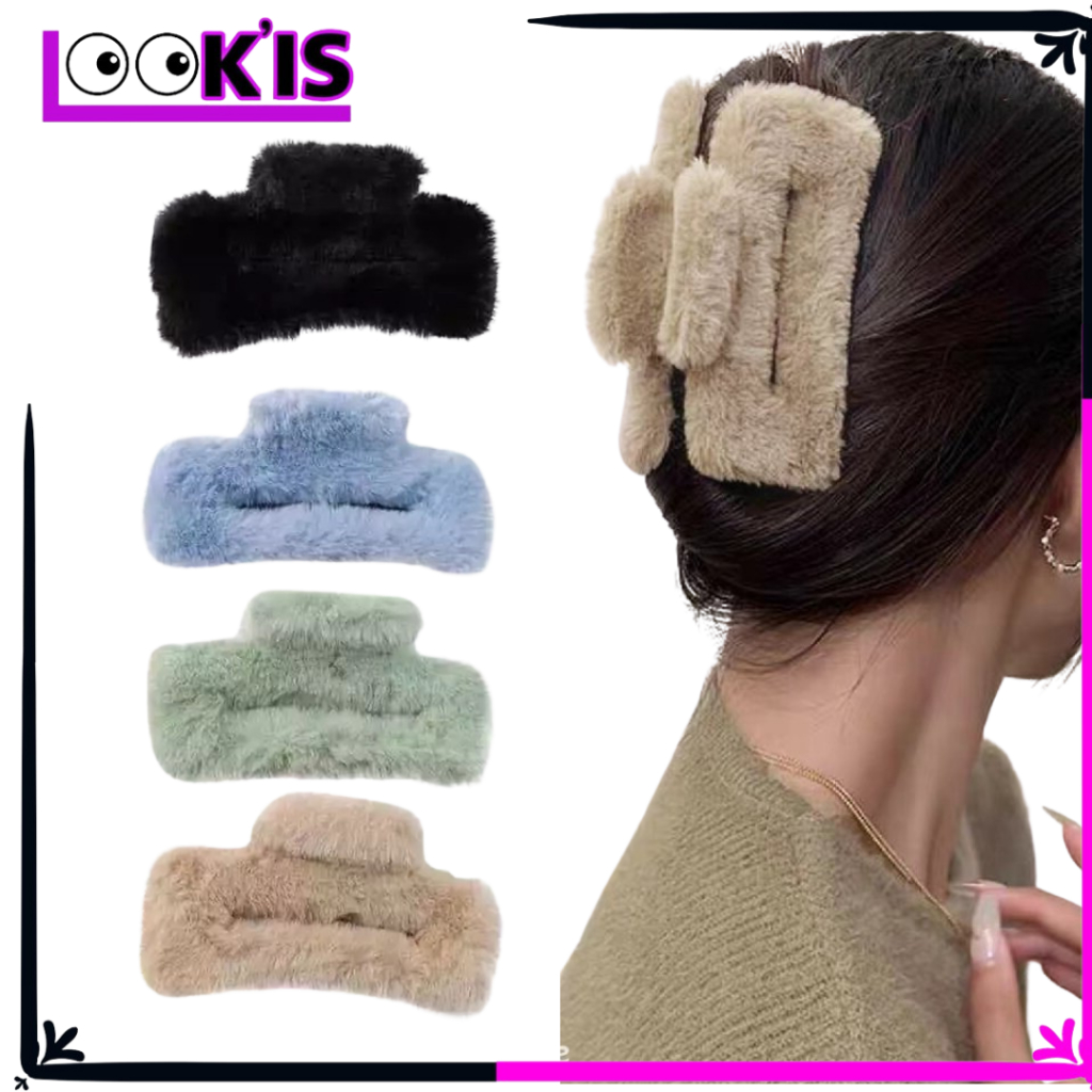 Jual LOOK'IS Jepit Rambut Wanita Bulu Halus Jepit Rambut Polos Jedai ...
