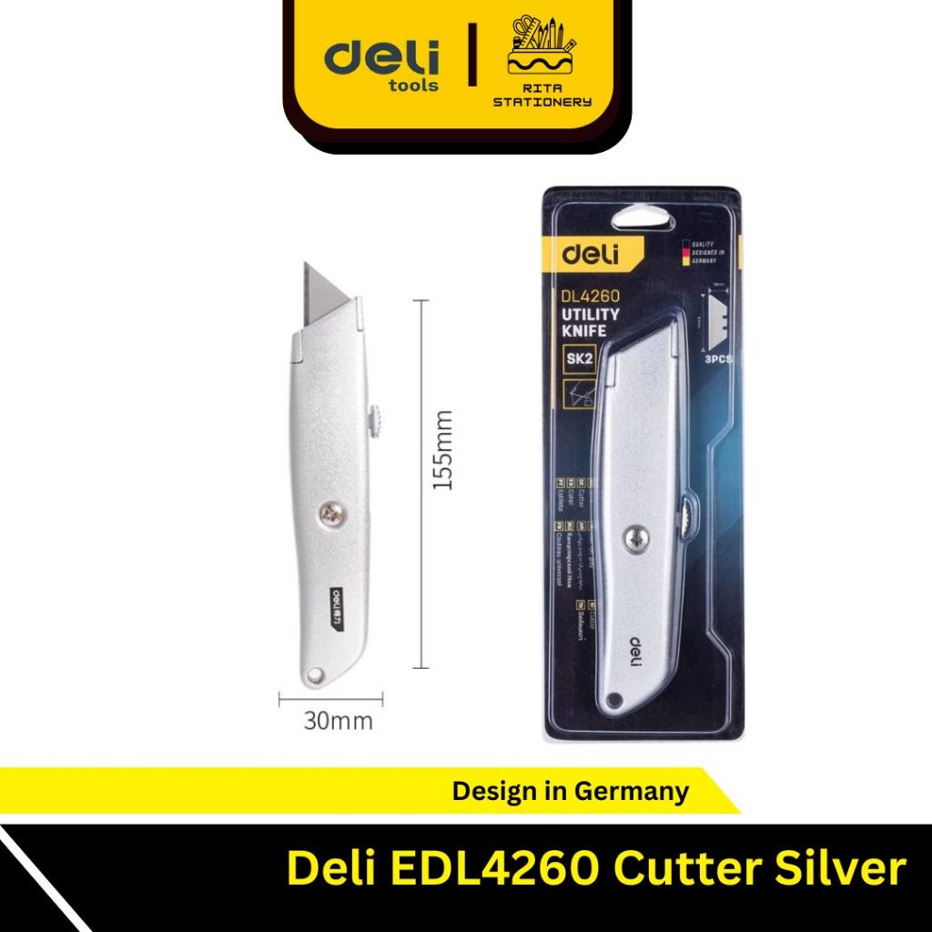 Jual Deli Cutter Silver alumunium - Cutter kuat DL4260 | Shopee Indonesia