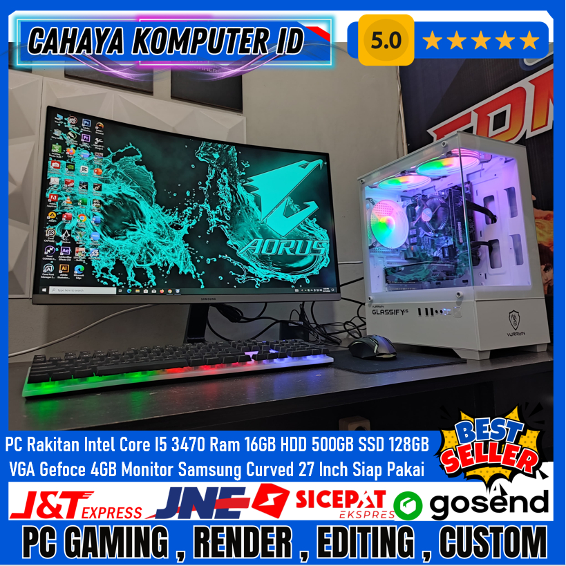 PC Gaming Editing Intel Core i5 3470 Ram 16Gb VGA 4GB SSD 128Gb Monitor  Curved 27