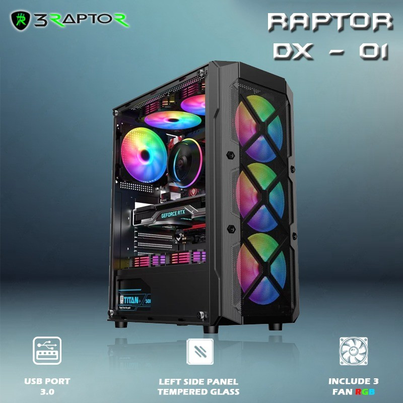 Jual CASING GAMING RAPTOR DX-01 INCLUDE FREE FAN RGB - ATX/M-ATX ...