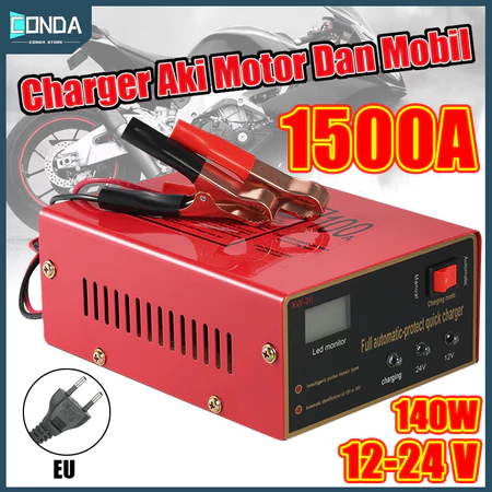Charger Aki Motor Mobil Otomatis 12V/24V LCD